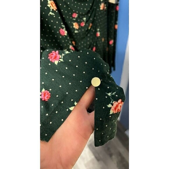 Free People Floral Green Polka Dot Mini Dress With Ruched Front & Keyhole Back, - Picture 6 of 11
